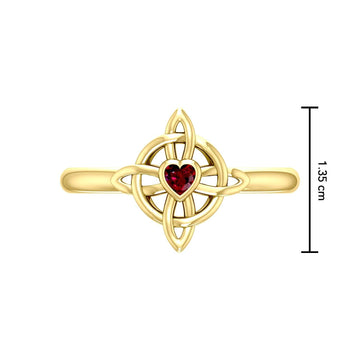 Celtic Four Point Knot 14K Gold Ring With Heart Gemstone GRI2307 - Jewelry